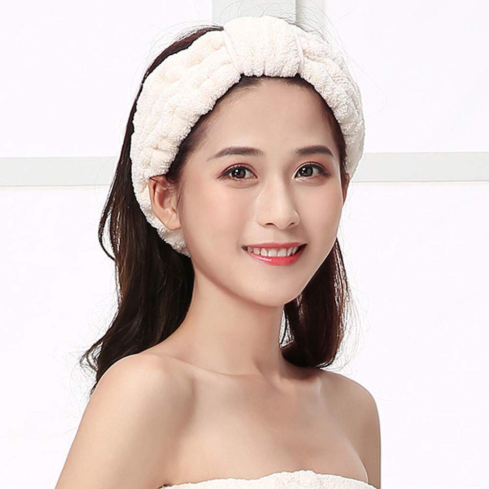 AIYAYI Spa Headbands，Soft coral fleece Makeup Headbands skincare headbands Adjustable Hair Band Cosmetic Headband for washing face, 2 Pack… (white)