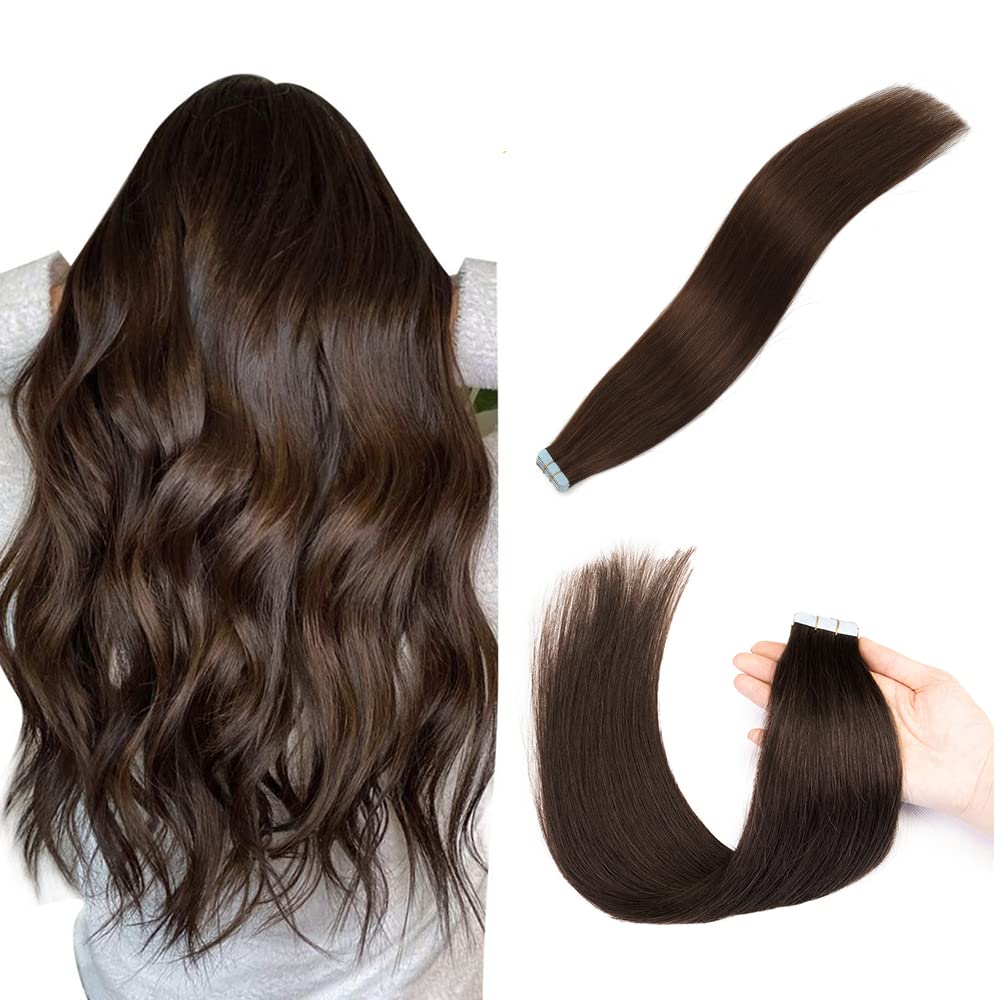 Isheeny Tape in Hair Extensions Human Hair 100% Real Remy Human Hair Extensions Seamless Straight Hair extensions Real Human Hair Tape in Extensions Darkest Brown 20Inch 40Pieces 100g/Set #2