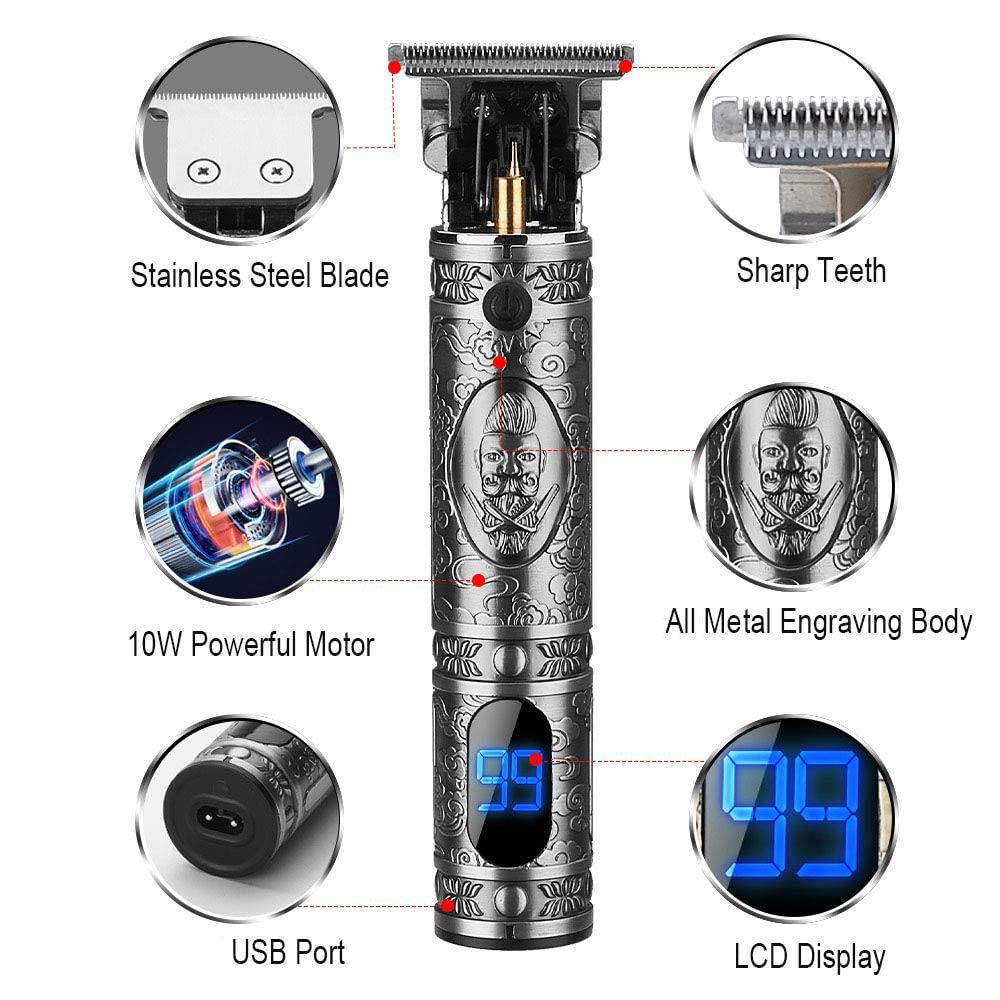 RESUXI Mens Clippers and Grooming Set,Professional Hair Clippers and Shavers for Men,Electric Razor and Cordless T BladeTrimmer Kit,Beard Trimmer for Men Barbers Supplies,LCD Display 2 Foil Head