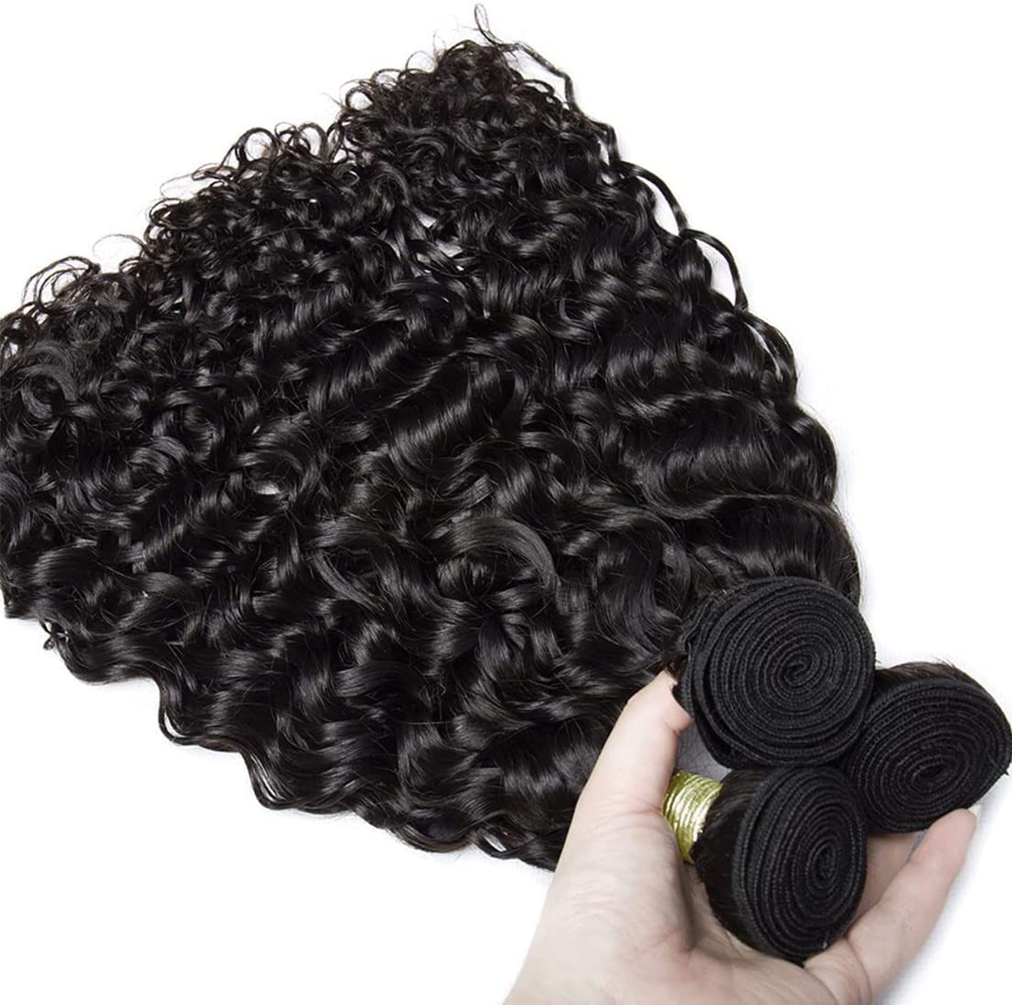 HeioWuio Water Wave Hair Bundles Natural Black Color Brazilian Remy Hair Weaves No Tangle Hair Extensions Real Unprocessed Virgin Hair Bundle 24 24 24 Inch