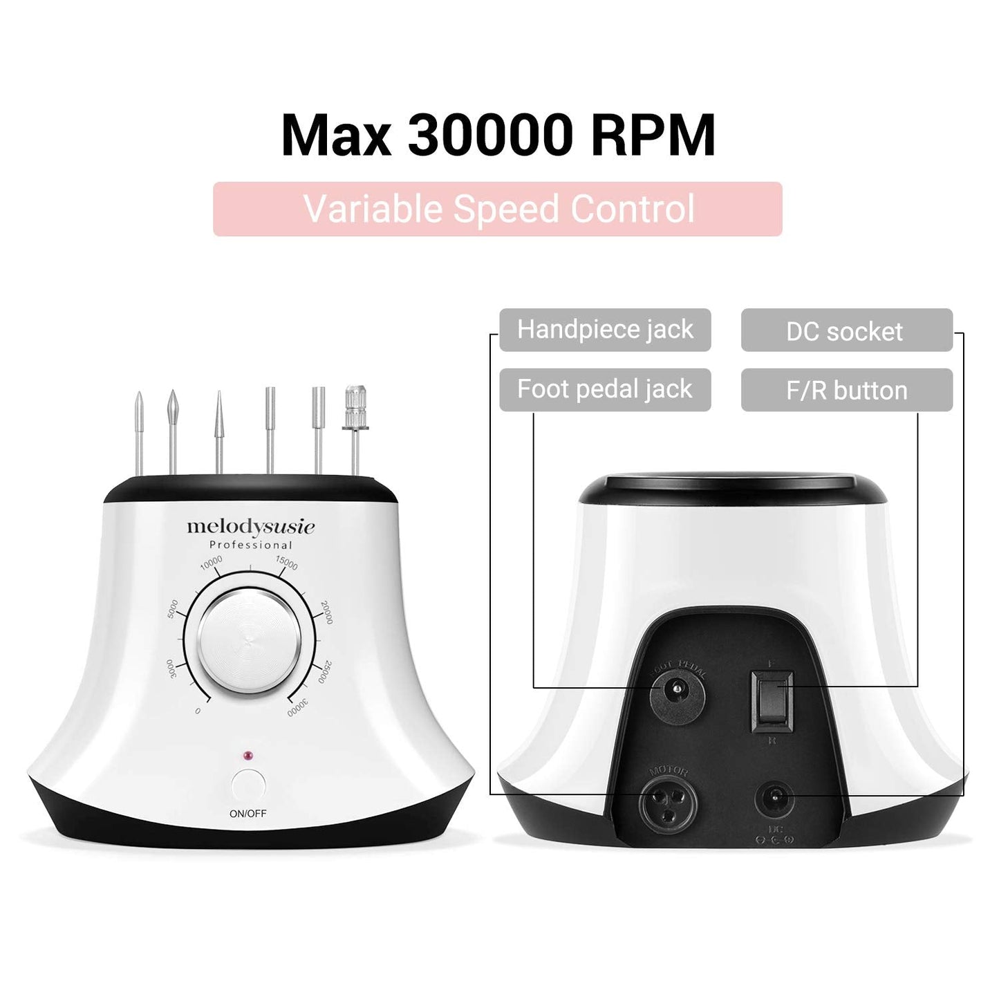 MelodySusie 30000 RPM Professional Nail Drill-Scarlet, High Speed, Low Heat, Low Noise, Low Vibration, Portable Electric Efile Drill for Shaping, Buffing, Removing Acrylic Nails, Gel Nails