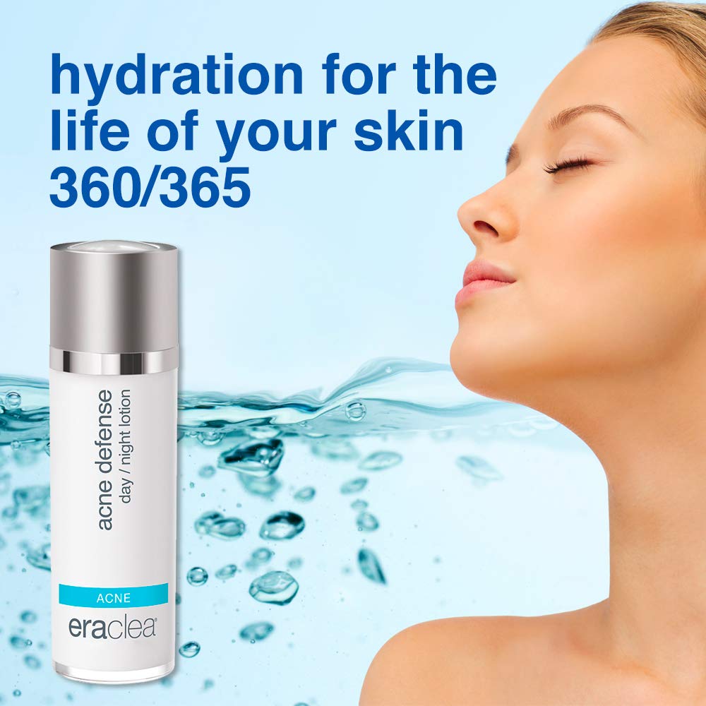eraclea Acne Defense Day/Night Lotion, Salicylic Acid Cream with Hyaluronic Acid and Peptides to Unclog Pores, Soothe Skin and Prevent Stubborn Acne without Any Residue (1 fl oz)