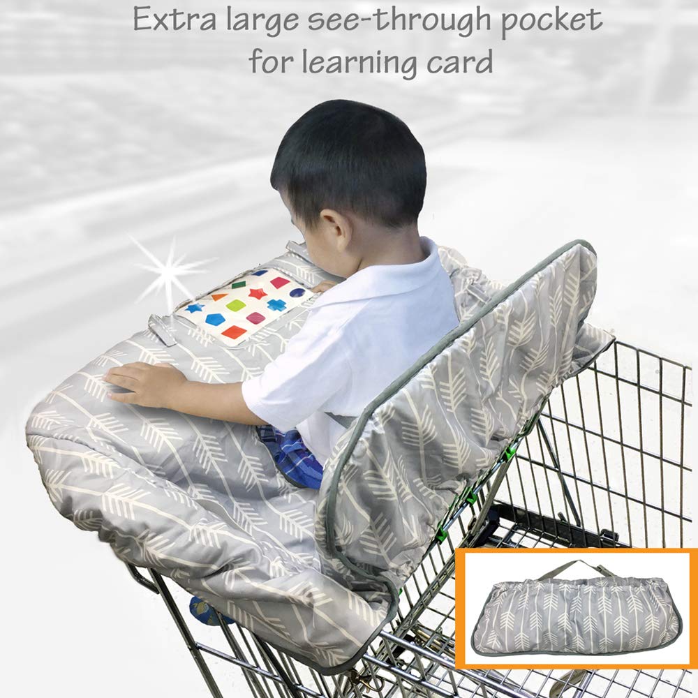 Shopping Cart Cover for Baby Grocery Cart Cover for Baby boy and Baby Girl, High Chair Cover for Baby and Toddler, Baby Registry Gift - Waterproof - Extra Large - Cotton - Double Sided (Light Grey)