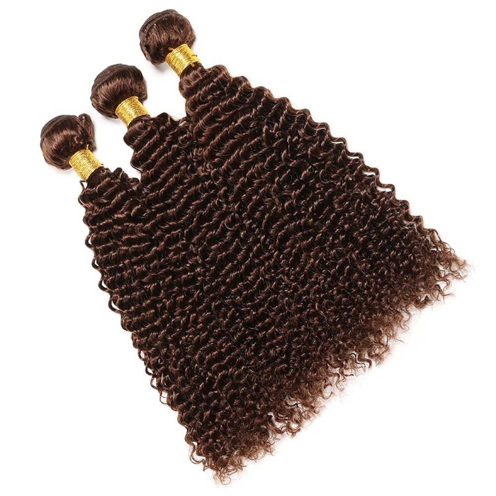 Loose Dark Brown Deep Wave Bundles Human Hair Color 4 Brown Deep Curly Bundles Human Hair Double Weft Brazilian Remy Hair Extensions Wet and Wavy Silky Soft 26 28 30 inch 3 Bundles