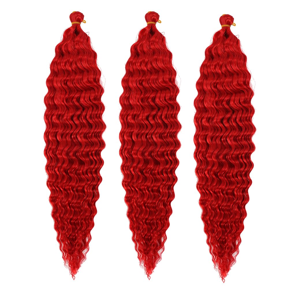 BALINGHAIR Ocean Wave Crochet Hair 30 Inch Deep Wave Braiding Hair 3 Packs Long Curly Crochet Braids Hair Extensions Red