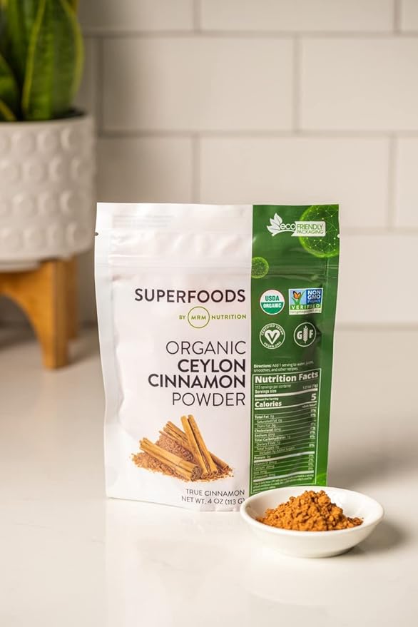 MRM Nutrition Organic Ceylon Cinnamon Powder | Superfoods | True cinnamon | Antioxidants | Heart health | Vegan + Gluten-free | 113 servings