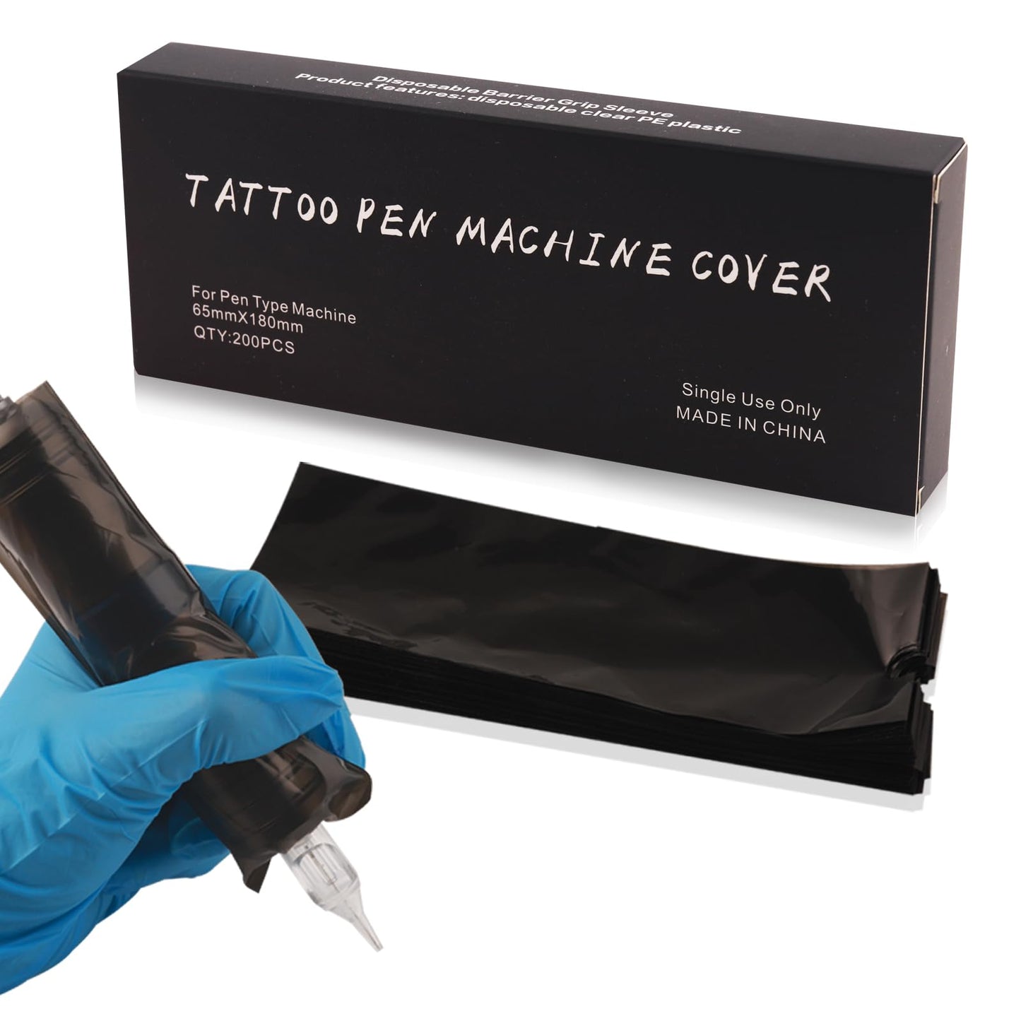 Large Tattoo Pen Covers，Yangna 200Pcs 2.5 x 7.1in Disposable Tattoo Pen Machine Bags Tattoo Machine Wrap Cartridge Tattoo Pen Machine Covers Sleeves for Tattoo Pen Machine (black)