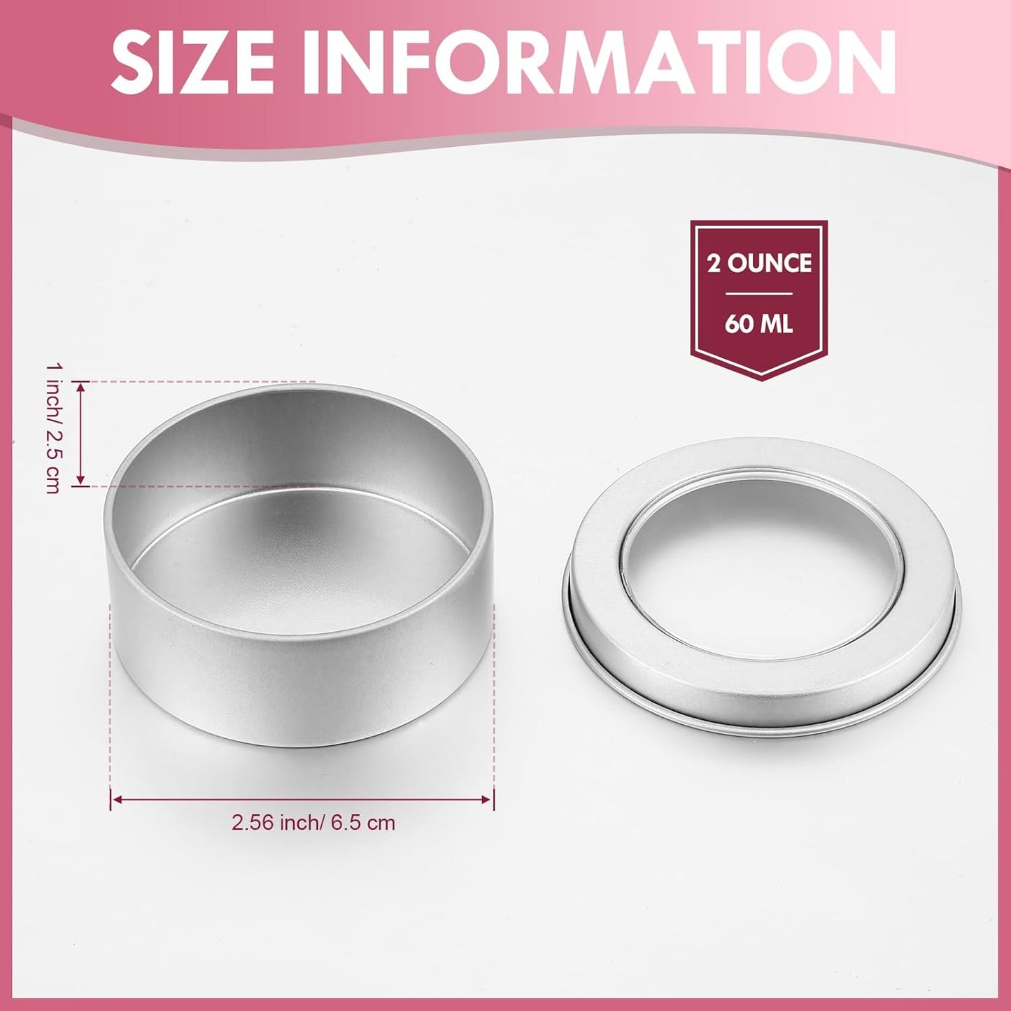 TecUnite 8 Pack 2 Ounce Metal Tin Cans Round Empty Container Salve Tins with Clear Lid for Kitchen, Office, Candles, Candies