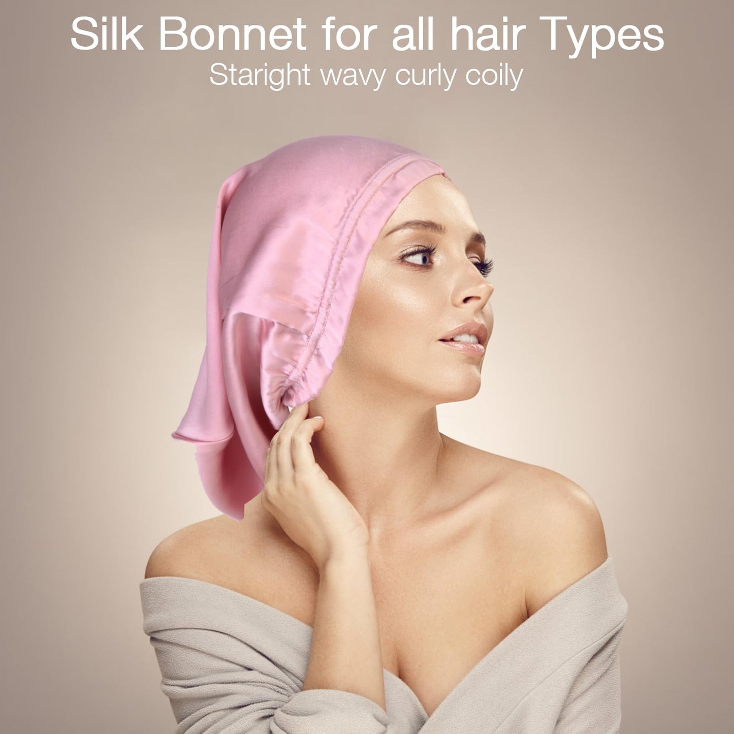 Kyumdle 100% Mulberry 19 Momme 6A Highest Grade Fibers Long Silk Sleep Cap for Women Hair Care,Natural Silk Night Bonnet with Elastic Stay On Head(Lotus)