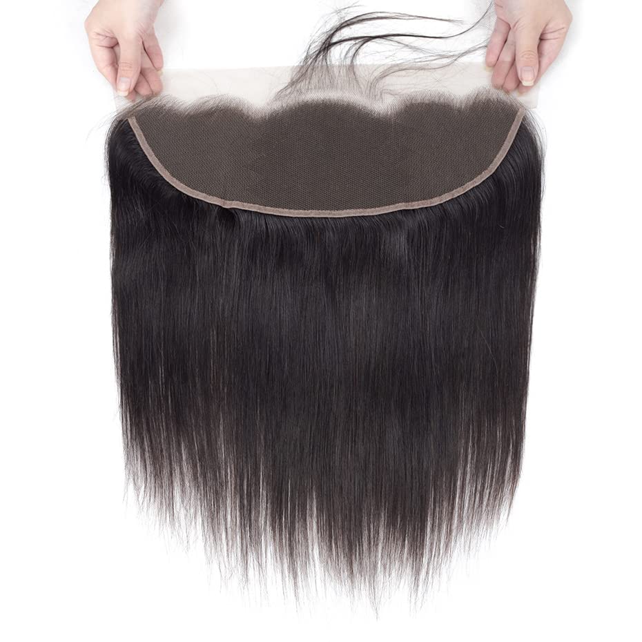 Feibin 13x4 Lace Frontal Closure Ear To Ear Free Part lace Closure Brazilian Silky Straight Frontal Human Hair Extension Pre-Plucked Frontal Closure Natural Color 12 Inch Christmas Decorations