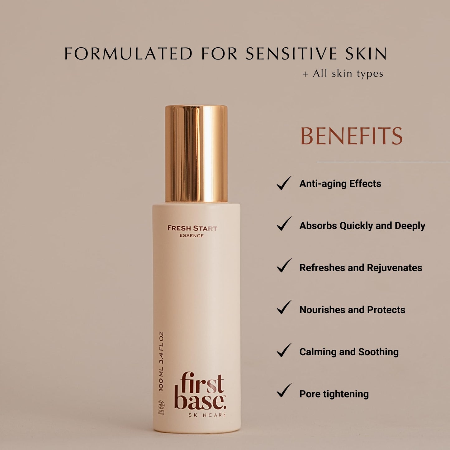 FIRSTBASE SKINCARE Fresh Start Essence | 2-in-1 Hydrating Natural Aloe Essence Toner for Face | Balances Skin pH |Prevents Aging Signs|ECOCERT (100ml)