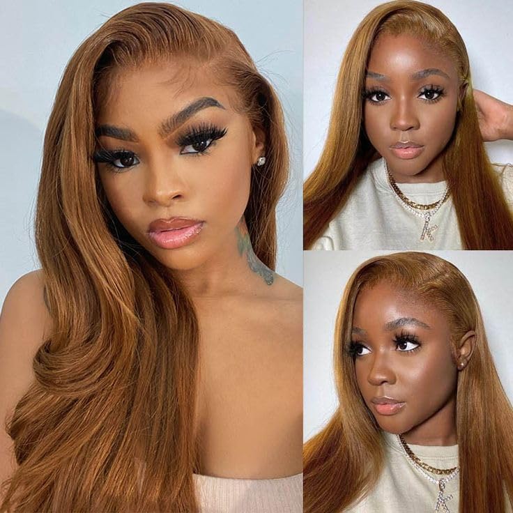 ijoy Light Brown Lace Front Wigs Human Hair 180% Density 13x4 Lace Front Wigs Human Hair Ginger Brown Straight Wig Pre Plucked with Baby Hair For Women 14 Inch