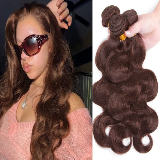 Dark Brown Body Wave Bundles #4 Human Hair Light Brown Body Wave Bundles Double Weft Brazilian Remy Hair Extensions Wet and Wavy Bundles Silky Soft for Black Women(24 24 24 Inch 3 Bundles)