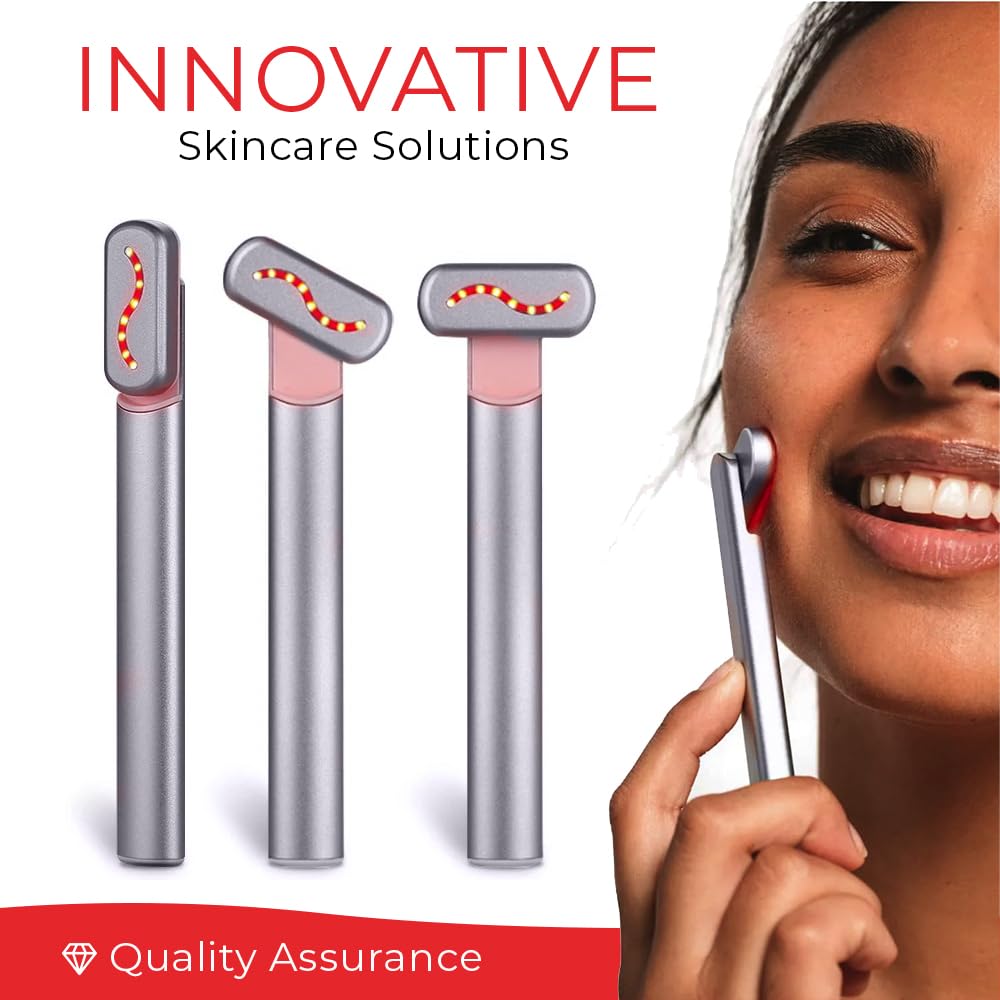 Eclypse Therapy Red Light Therapy for Face, 4-in-1 Rejuvenation Wand: Skin Tightening Massager, Anti-Aging & Wrinkle Reduction, Face & Neck Care Tool (Stellar Silver)