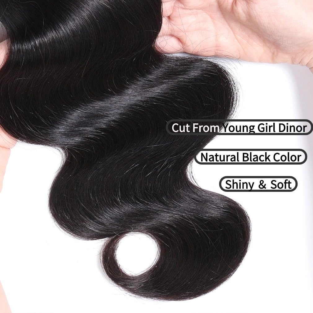 10A Body Wave Bundles Raw Real Human Hair Bundles 18 20 22 Inch 100% Unprocessed Brazilian Virgin Human Hair 3 Bundles 1B Color for Black Women