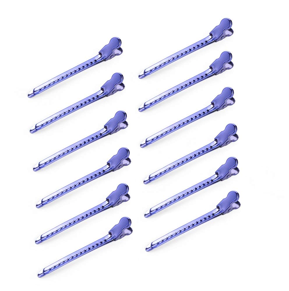 Drayas 12Pcs/set 3.7 Inches Metal Hair Clips for Styling and Sectioning,Dividing Duck Bill Clips with Prevent slippery Holes, Professional Salon Hair Clips for Women and Girls (Purple)