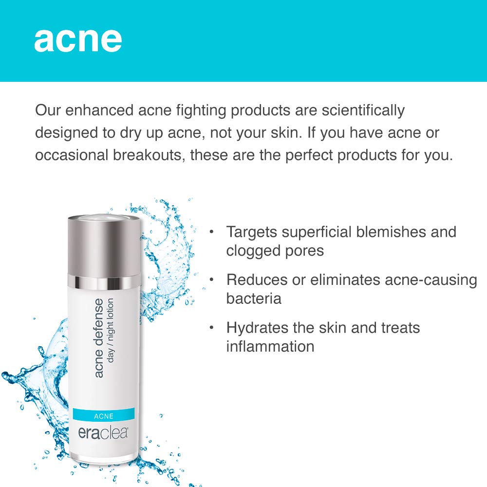 eraclea Acne Defense Day/Night Lotion, Salicylic Acid Cream with Hyaluronic Acid and Peptides to Unclog Pores, Soothe Skin and Prevent Stubborn Acne without Any Residue (1 fl oz)