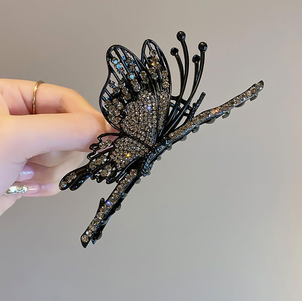 Diamond Non-Slip Strong Metal Hair Clips, 2Pcs Sparkly Butterfly Hold Hair Claws for Women, Big Headwear Gifts