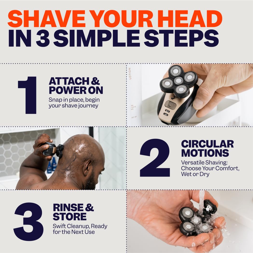 Freebird FlexSeries™ Shaver and Blade - Fast, Smooth, Water-Resistant Electric Head Shaver with 5 Flexible Blades, USB Rechargeable, Ideal for Bald Men and Women