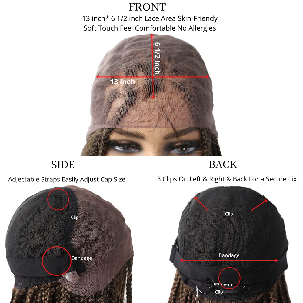 Lace Braids Wigs For Black Women Swiss Lace Front Cornrow Box Braided Wig With Baby Hair Natural Looking Synthetic Fiber Lightweight Cornrow Micro Twist Braids Wigs (#1B Black)