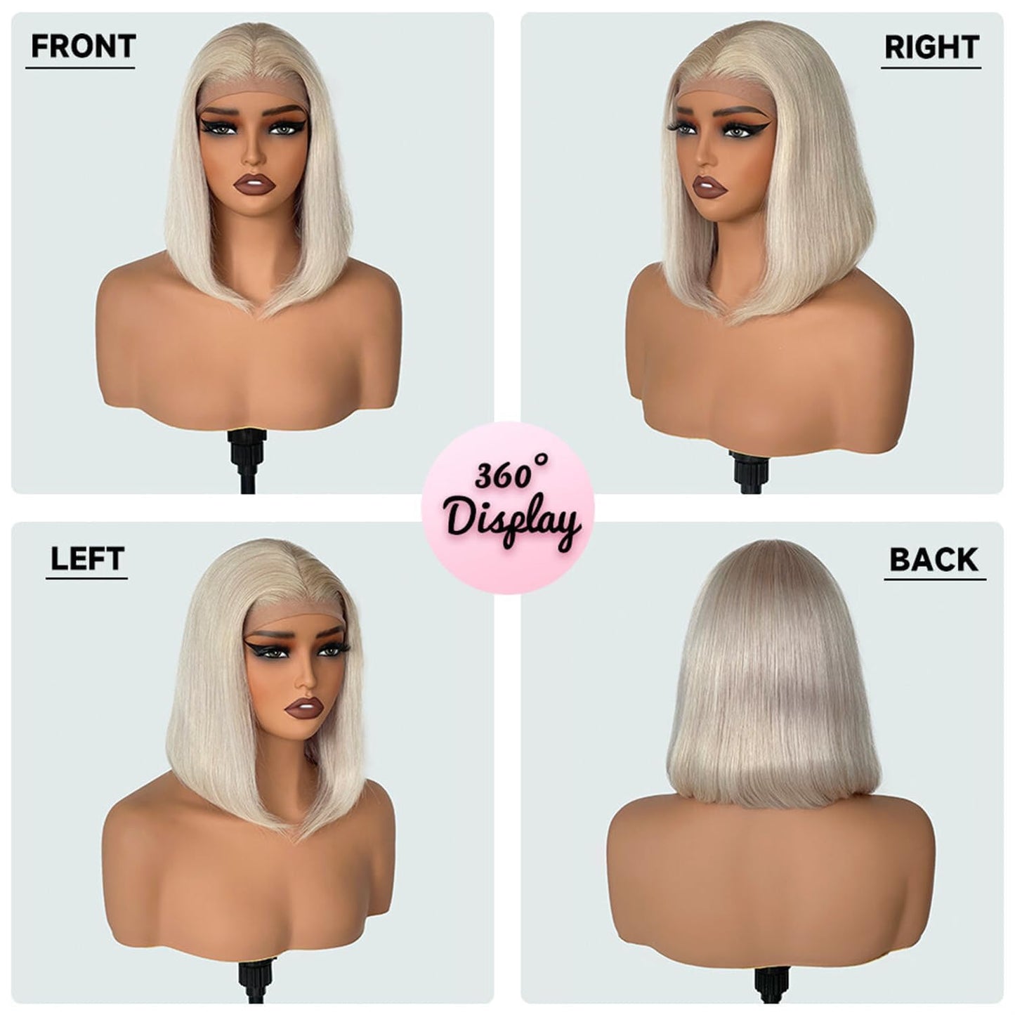 Fashion Ash White 60# Short Bob Human Hair Wig Platinum Blonde Straight Lace Front Wigs Human Hair Pre Plucked With Baby Hair 180% Density 613 Bob Lace Frontal Wigs Human Hair for Women 10inch