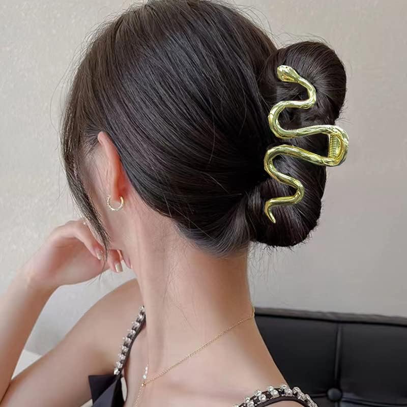 IQUQIXL Snake Hair Claw Clips for Women, Metal Butterfly Spider Lily of the Valley Flower Silver Hair Clip Elegant Snake Design Large Hair Clamps for Thick Hair Accessories (Style 2)