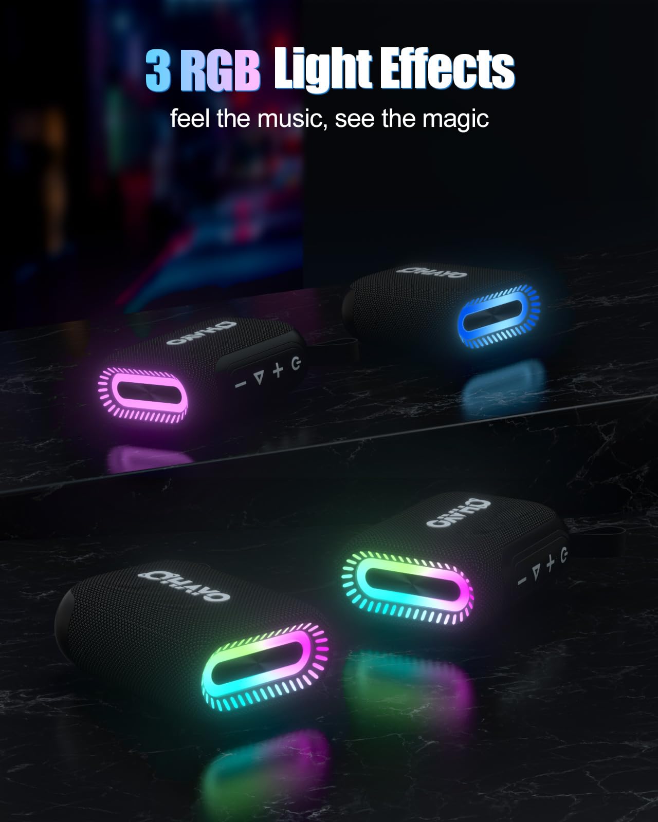 OHAYO Bluetooth Shower Speaker, IPX7 Waterproof, Portable Mini Speaker with Clip, Wireless, 24H Playtime, RGB Light, Powerful Sound and Punchy Bass, Electronics Gifts for Outdoors/Home/Office/Travel