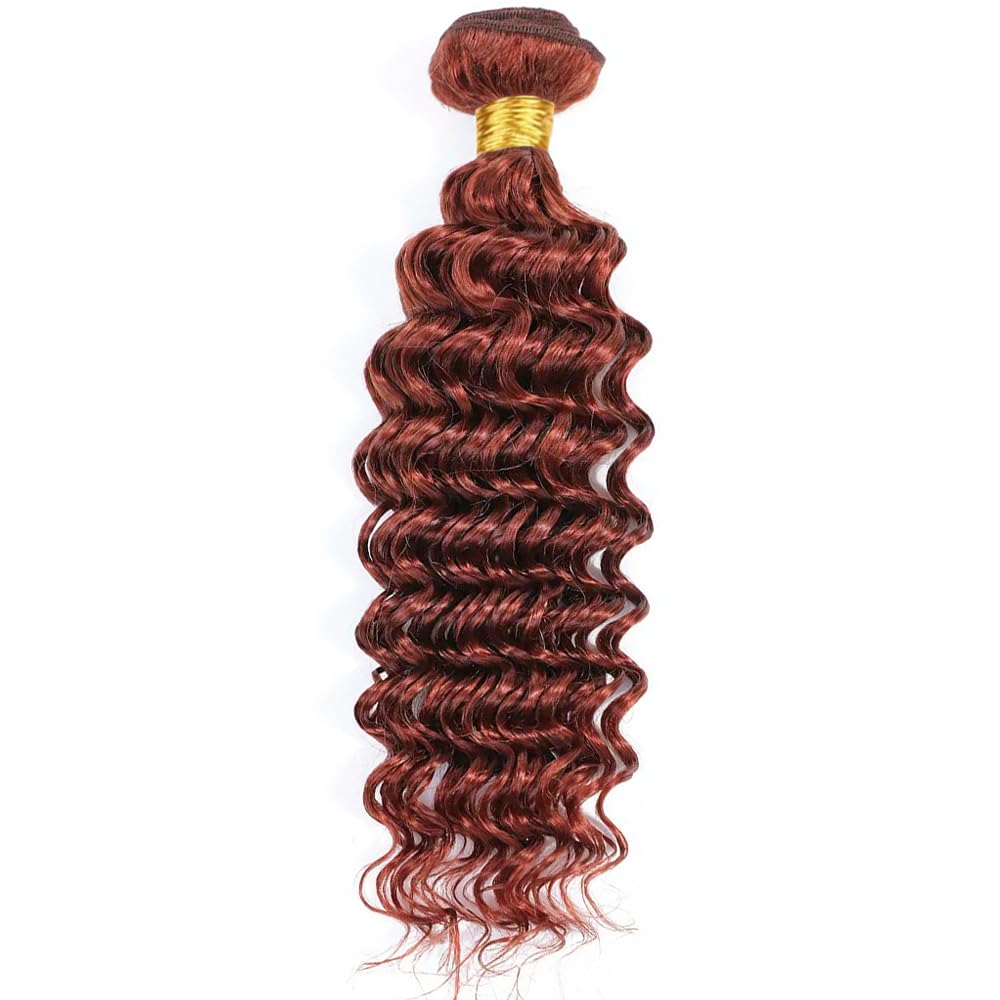Color #33 Deep Wave Bundles Human Hair Loose Reddish Brown Deep Curly Bundles Auburn Human Hair Double Weft Brazilian Remy Hair Weave Extensions Wet and Wavy Silky Soft for Black Women (20 22 24 Inch)