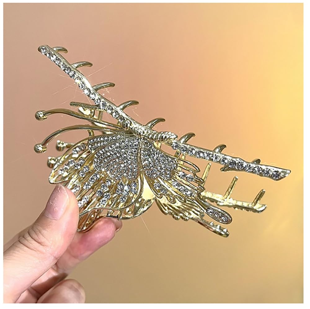 Diamond Non-Slip Strong Metal Hair Clips, 2Pcs Sparkly Butterfly Hold Hair Claws for Women, Big Headwear Gifts