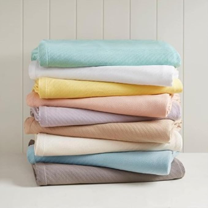 Madison Park Liquid Cotton Blanket Breathable, Softer Ring Spun Weave, Diamond Motif, Luxurious 100% Cotton All Seasons Lightweight Summer Blanket for Bed, Couch, Office, Lilac, King