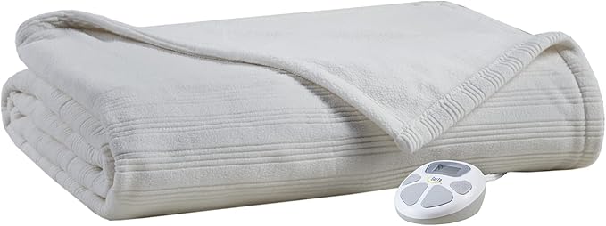Serta Travis Fleece Ultra Soft Tri-Rib Textured Electric Blanket, Cozy and Snuggly Cover Fast Heating for Cold Weather, Auto Shut Off, Multi Heat Setting Controller, Twin, Pumice Stone Grey