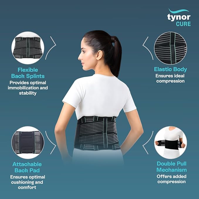 TYNOR Back Support Belt, Back Brace for Lower Back Pain,Breathable Lumbar Support Belt for Men & Women, Herniated Disc, Scoliosis & Lifting, Adjustable Straps with Lumbar Pad (Medium, Premium Black)