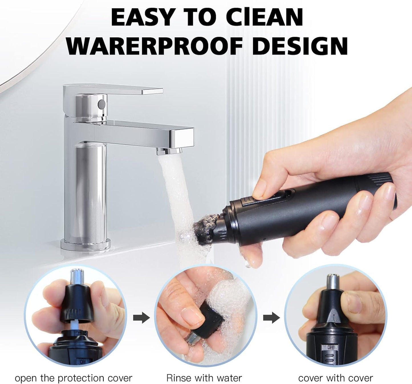 Ear and Nose Hair Trimmer-Rechargeable Nose Trimmer for Men and Women Professional Painless Nose Clipper Eyebrow & Facial Hair Trimmer-IPX7 Waterproof Dual Edge Blades for Easy Cleansing-Black