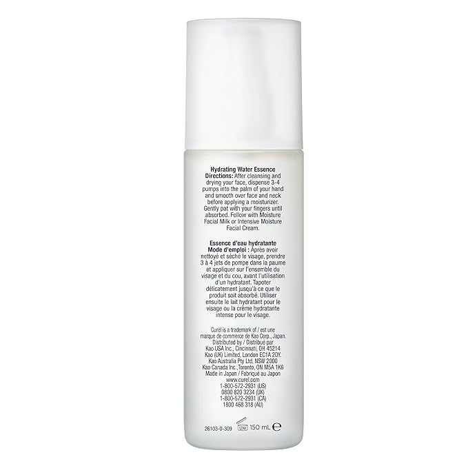 Curel Japanese Skin Care Hydrating Water Essence Toner, Water Based Face Moisturizer for Dry Skin, Serum for Face, 5 Oz