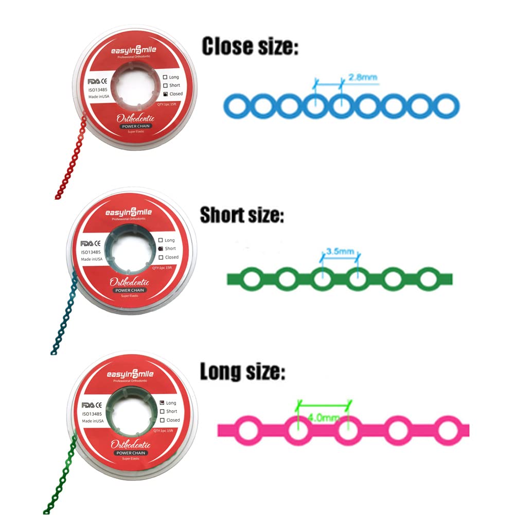 SNAWOP Dental Orthodontic Power Chain Multicolor Spool Elastic Rubber Bands for Teeth Braces (Closed, Turquoise)