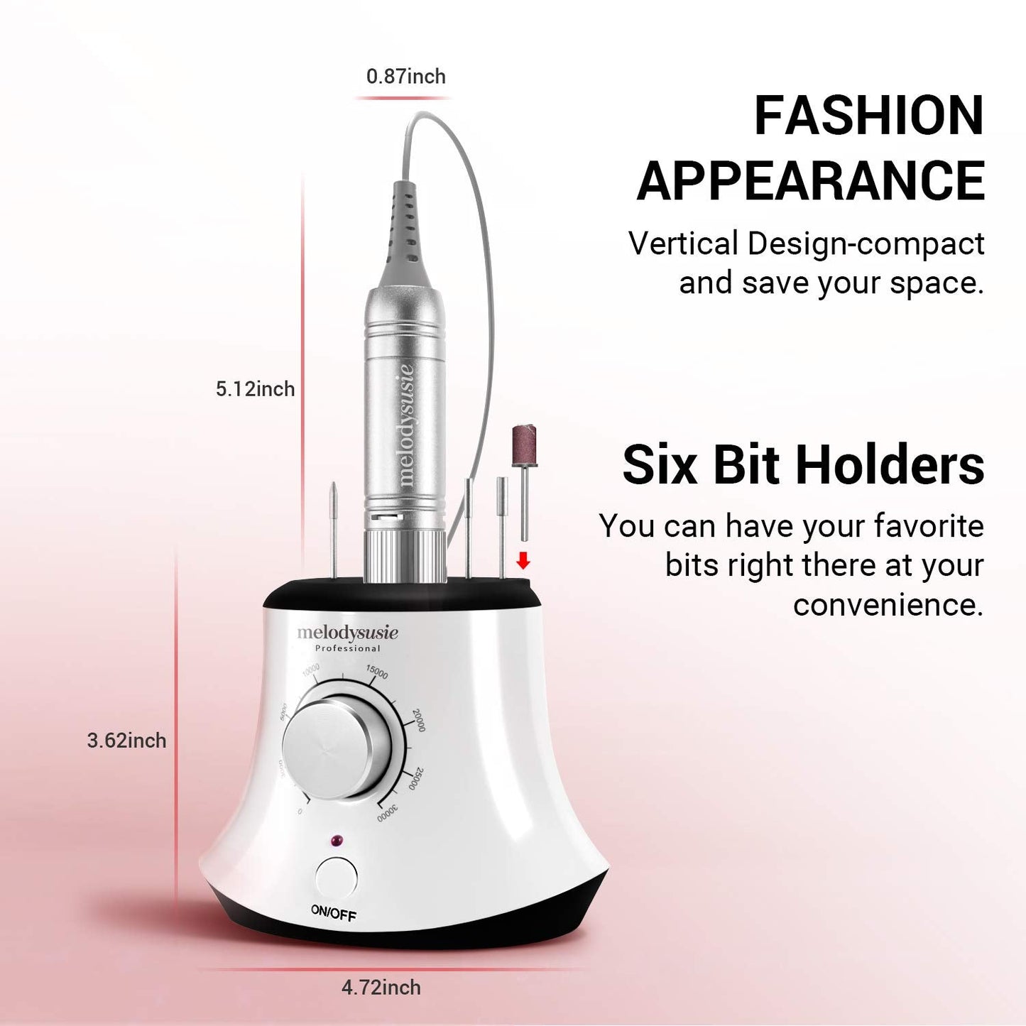 MelodySusie 30000 RPM Professional Nail Drill-Scarlet, High Speed, Low Heat, Low Noise, Low Vibration, Portable Electric Efile Drill for Shaping, Buffing, Removing Acrylic Nails, Gel Nails