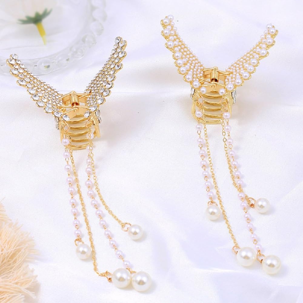 Kaichen Hair Clip for Women Girls, Pearl Tassel Claw Clips for Thin/Medium Fine Hair, Nonslip Jaw Clips (Style 01), Medium