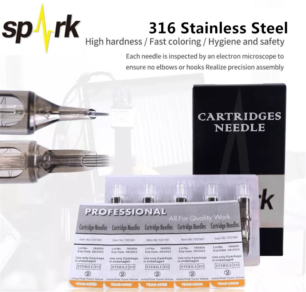 Tatmax International (1RL) 20PCS Spark Disposable Premium Tattoo Cartridge Needles Standard #12 Needles Round Liners (1RL)