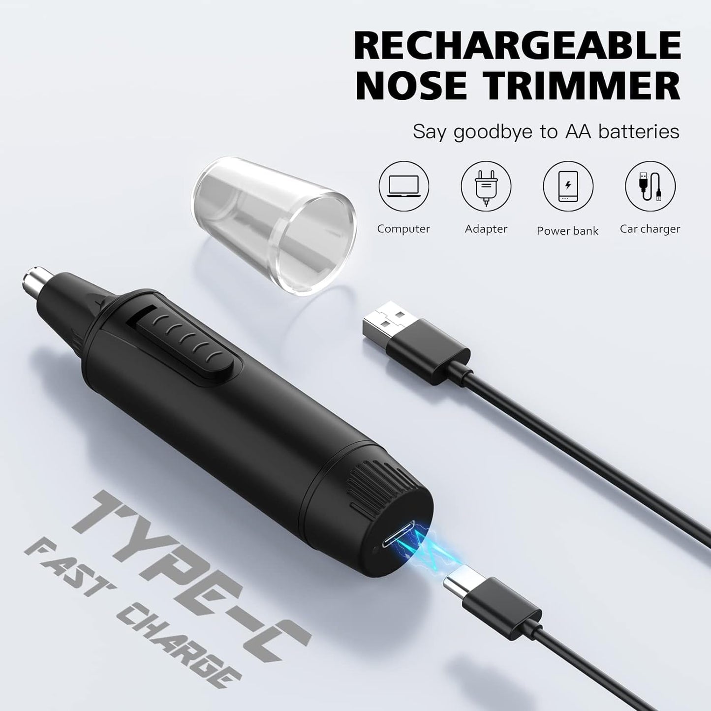 Ear and Nose Hair Trimmer-Rechargeable Nose Trimmer for Men and Women Professional Painless Nose Clipper Eyebrow & Facial Hair Trimmer-IPX7 Waterproof Dual Edge Blades for Easy Cleansing-Black