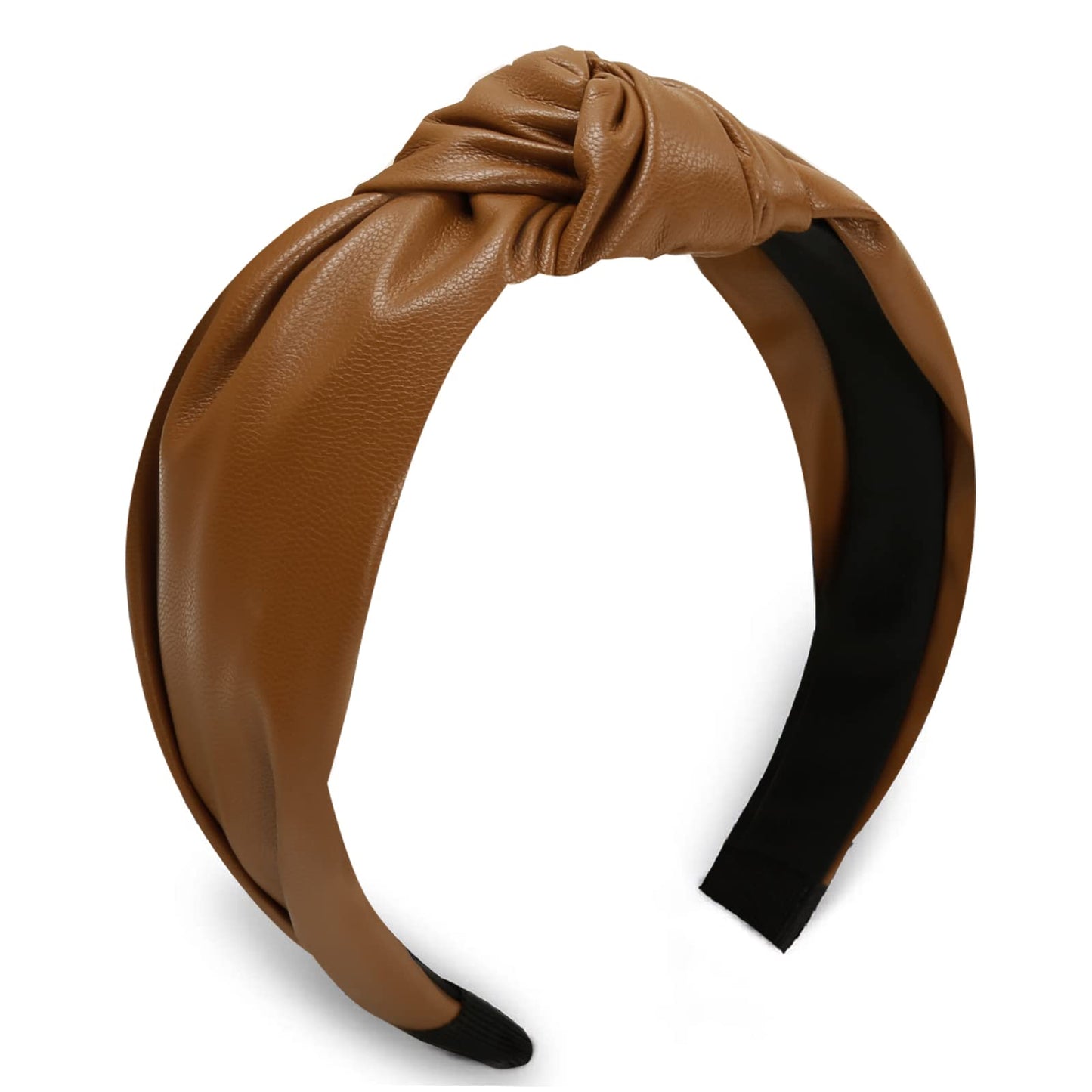 Huachi Knotted Headbands for Women Brown, Cute Womens Headbands knotted, Fashion Top Knot Headband for Girls, Leather
