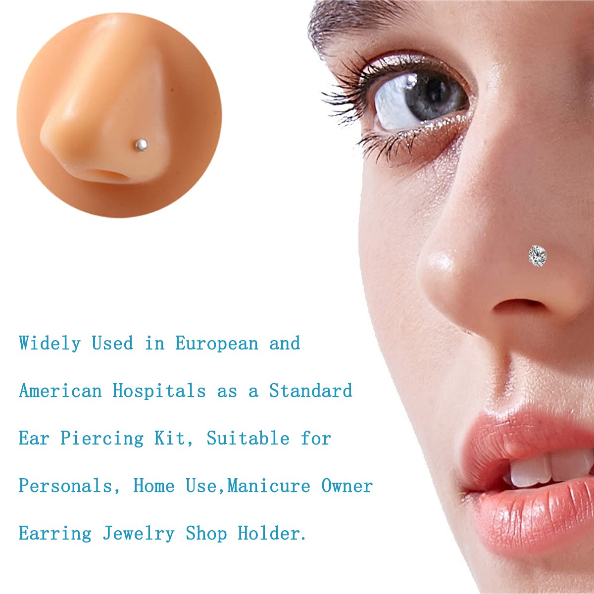 Disposable Self Use Nose Piercing Kit Safe Sterile Nose Piercing Gun Tool for Nose Piercing Hypoallergenic Nose Stud (Black)