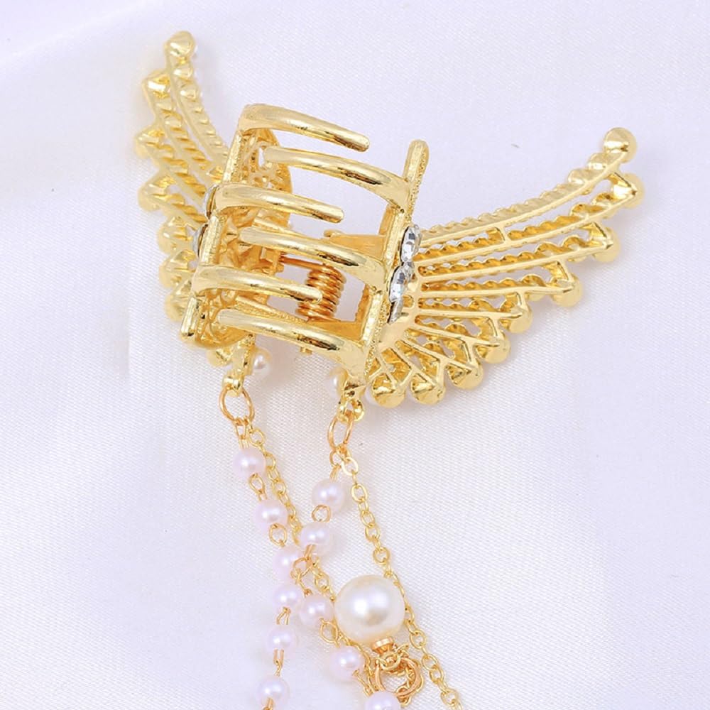 Kaichen Hair Clip for Women Girls, Pearl Tassel Claw Clips for Thin/Medium Fine Hair, Nonslip Jaw Clips (Style 01), Medium