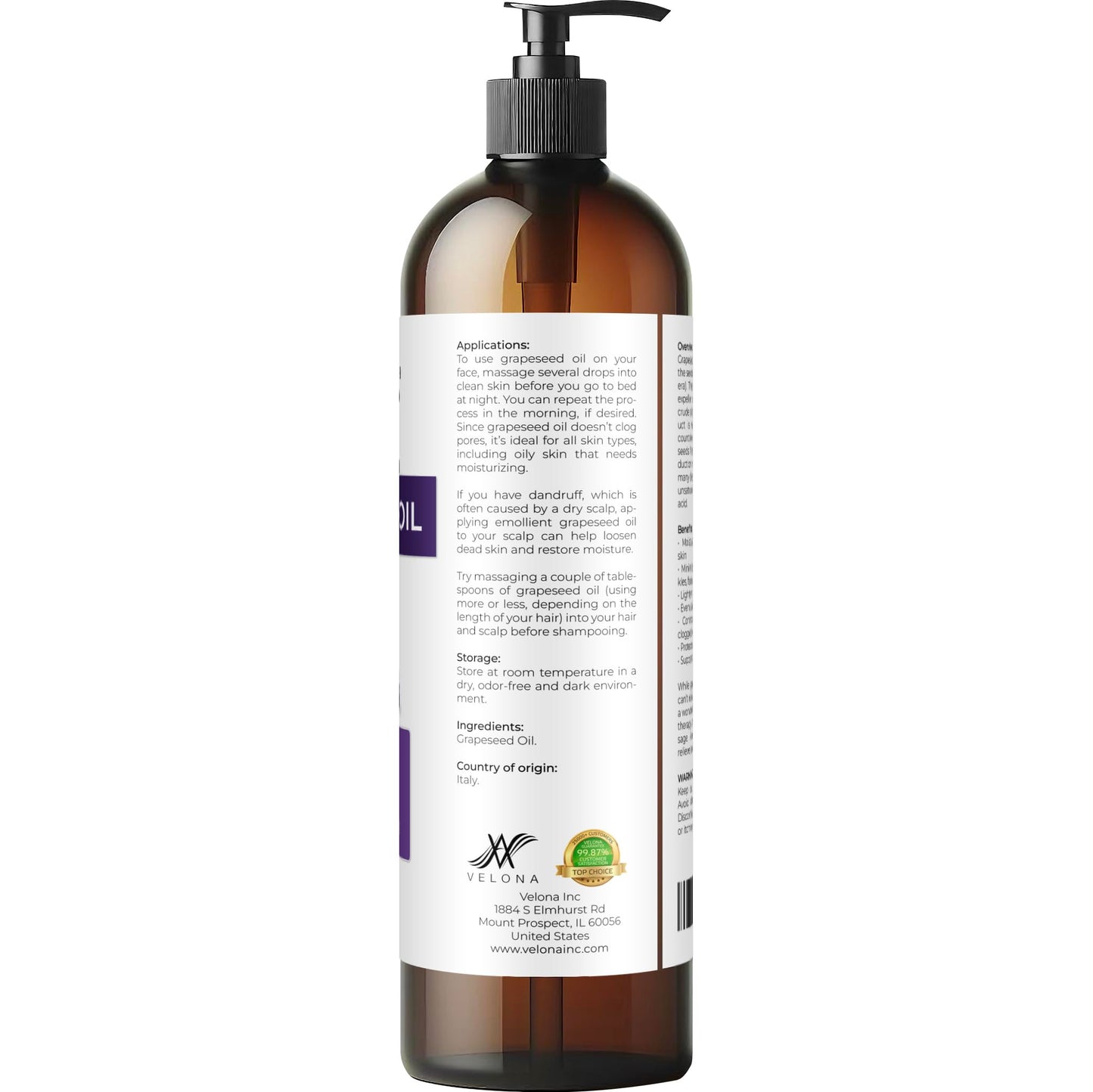 velona Grapeseed Oil 8 fl oz | 100% Pure and Natural Carrier Oil | Refined, Cold pressed | Cooking, Skin, Face, Body, Hair Care | Use Today - Enjoy Results