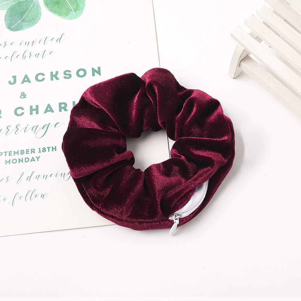 Premium Velvet Scrunchies with Zipper Pouch - Hair Ties with Hidden Pocket, Soft Elastic Hair Bands for Women and Vsco Girl Stuff (8 Pcs B)