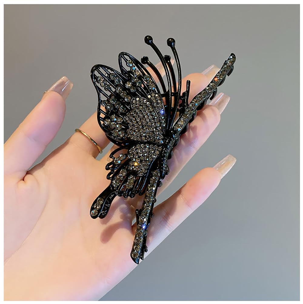 Diamond Non-Slip Strong Metal Hair Clips, 2Pcs Sparkly Butterfly Hold Hair Claws for Women, Big Headwear Gifts