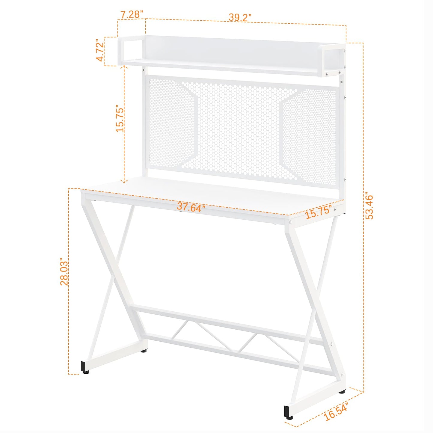 Elephance Computer Desk with Storage Shelves & Pegboard, 39inch Gaming Desk Writing Desk DIY Study Writing Workstation Table, Modern Office Desk for Home Dorm Office, White