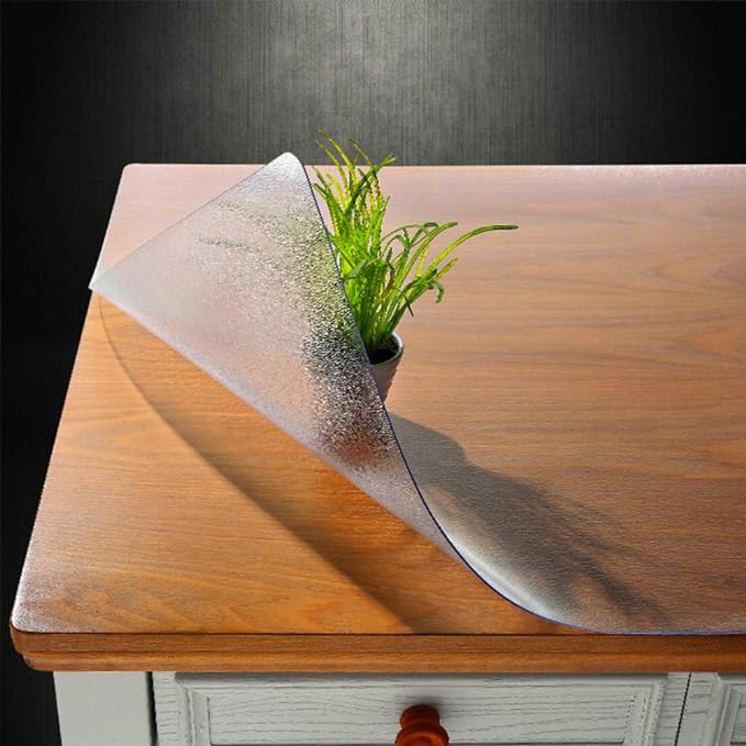 NECAUX Custom 35.4 x 70.9 Inch Frosted Table Cover Protector, 1.5mm Thick Wood Grain Transparent Table Pad Non-Slip Tablecloth Plastic Protective Pad for Dining Room Table, Meeting Table