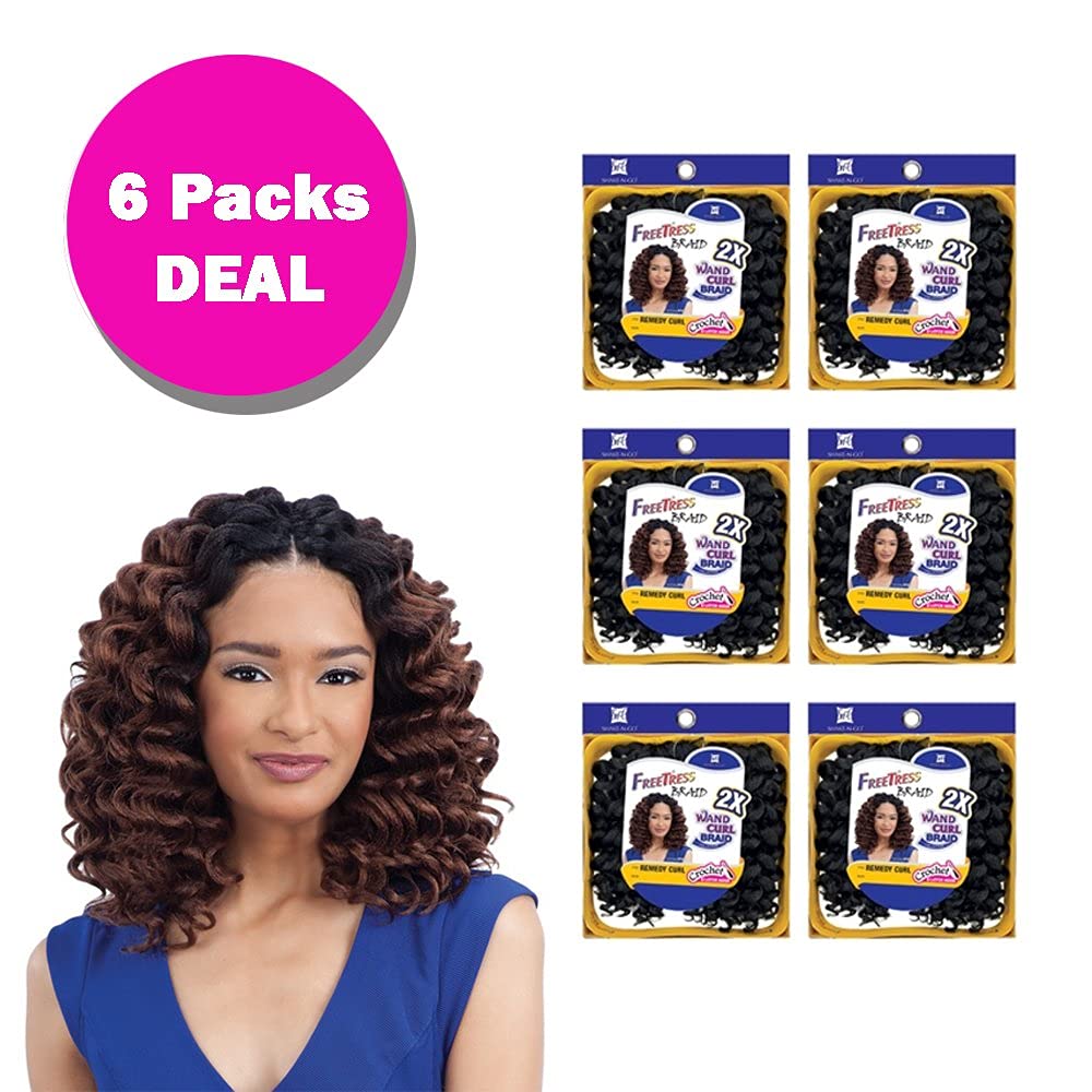 Freetress Braids REMEDY CURL (6 Pack, 1B Off Black) - Wand Curl Crochet Braid Collection
