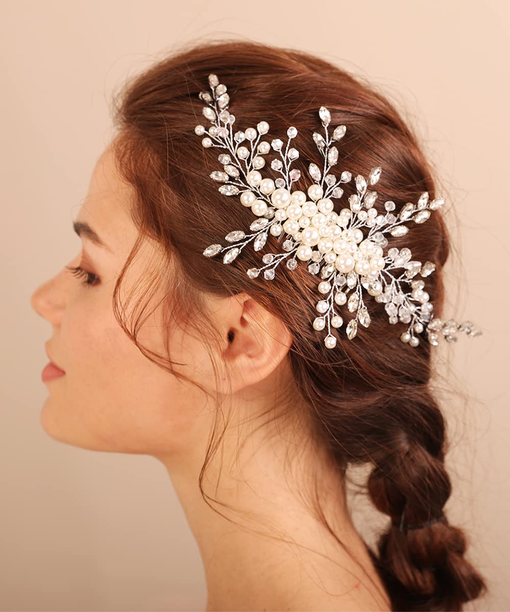 Kercisbeauty Wedding Bridal Pearl Silver Hair Comb Women and Girls Vintage Hair Accessory Updo Hair Jewelry (Silver)