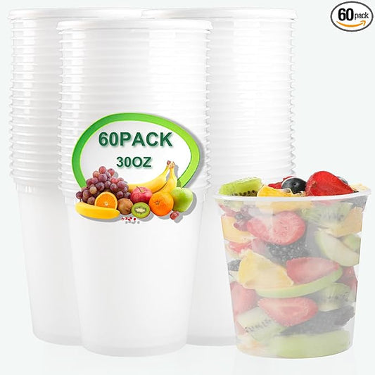 Deli Food Containers with Lids 30 oz-60 Pack Meal Prep Containers Food Storage Containers with Lids Stackable, Leakproof, BPA Free, Microwave Dishwasher Freezer Safe for Takeout Meal